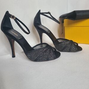 Fendi Black and Silver Women's Heels Authentic NWT Size 36